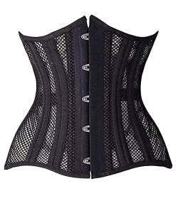 SHAPERX Damen Korsett Unterbrust 24 Doppel Stahl Knochen Corsage Lace Up Heavy Duty Waist Cincher Atmungsaktiv Shaper Korsage, UK-DT1794-Black-3XL von SHAPERX