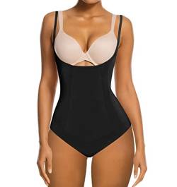 SHAPERX Damen Shapewear Bauchweg Body Shaper Figurformender Ganzkörper Formende Bodys Abnehmen Shaping Bodysuit Tanga, UK-SZ6226-Black-L von SHAPERX