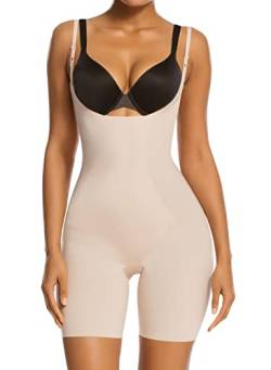 SHAPERX Damen Shapewear Bauchweg Bodysuit Fajas Colombianas Body Shaper Figurformender Formende Abnehmen Shaping Bodysuit, UK-SZ2490293-Beige-S von SHAPERX