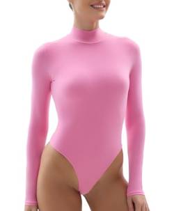 SHAPERX Mock Rollkragen-Body für Damen, passend für jedermann, langärmelige Body, Pink, S von SHAPERX