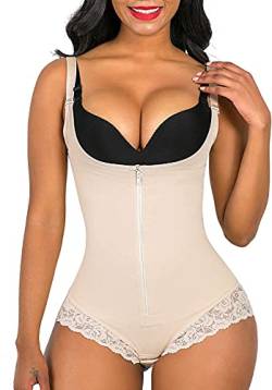 SHAPERX Shapewear Bauchweg Body Shaper Figurformender Formende Fajas Colombianas Shaping Bodysuit, UK-SZ7200-Beige-4XL von SHAPERX