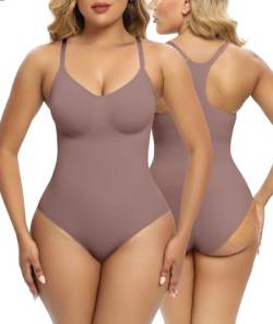 SHAPERX Shapewear Damen Bauchweg Bodysuit Formende Bodys Abnehmen Shaping Body suits Sculpting Shaper Racerback, UK-SZ5305-Umber-L/XL von SHAPERX