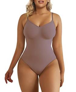 SHAPERX Shapewear Damen Bauchweg Bodysuit Formender Body Shaper Sculpting Tanga mit Verstellbarer Schultergurt, UK-SZ5215-Umber-2XL/3XL von SHAPERX