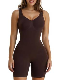 SHAPERX Shapewear Damen Bauchweg Stark Formend Body Shaper Overall-Shorts Abnehmen Shaping Bodysuit, UK-SZ5310-Coffee-4XL/5XL von SHAPERX