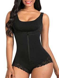 SHAPERX Shapewear für Frauen Bauchkontrolle Fajas Colombianas Body Shaper Reißverschluss Offene Brust Bodysuit, Schwarz, S von SHAPERX