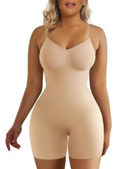 SHAPERX Shapewear für Frauen Bauchweg Bodysuit Mid Thigh Butt Lifter Body Shaper Shorts, Beige, L-XL von SHAPERX