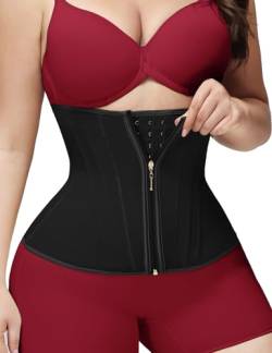 SHAPSHE Taillentrainer für Damen, Bauchkontrolle, Workout, Taillenmieder, Shapewear Sanduhr, Körperformer mit Reißverschluss, Schwarz, Large von SHAPSHE