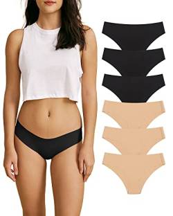 SHARICCA Damen Nahtloser frecher Bikini No Show Höschen Damen Unsichtbar Atmungsaktiv Slip Weiche Stretch Unterwäsche Multipack, (6er-Pack) 3 x Schwarz 3 x Beige, L von SHARICCA