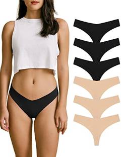 SHARICCA Damen No Show nahtlose Unterwäsche Tanga unsichtbar weiche Höschen Multipack, (6er-Pack) 3 x Schwarz 3 x Beige, XS von SHARICCA