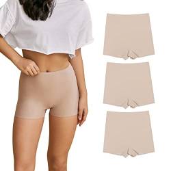 SHARICCA Damen Shorts Radlerhose Unterhosen Hotpants Kurze Hose Hohe Taille Boxershorts aus Viskose 3er Pack (3Pack Beige, L-1, New) von SHARICCA