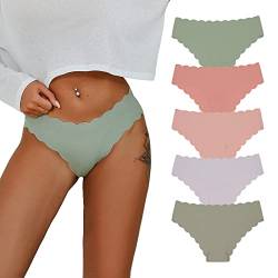 SHARICCA Damen Unterwäsche Nahtlos Slips Stretch Hipster Brazilian Slips Unsichtbar Weich Höschen Panties Streifen Bikinis Unterhosen für Frauen 5er Pack (Mehrfarbig-5P01 S) von SHARICCA