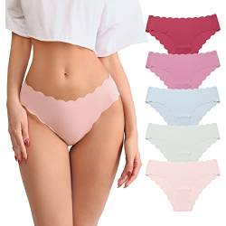 SHARICCA Damen Unterwäsche Nahtlos Slips Stretch Hipster Brazilian Slips Unsichtbar Weich Höschen Panties Streifen Bikinis Unterhosen für Frauen 5er Pack (Mehrfarbig-5P02 S) von SHARICCA