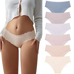 SHARICCA Damen Unterwäsche Nahtlos Slips Stretch Hipster Brazilian Slips Unsichtbar Weich Höschen Panties Streifen Bikinis Unterhosen für Frauen 6er Pack (Mehrfarbig-6P01, S) von SHARICCA