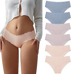 SHARICCA Damen Unterwäsche Nahtlos Slips Stretch Hipster Brazilian Slips Unsichtbar Weich Höschen Panties Streifen Bikinis Unterhosen für Frauen 6er Pack (Mehrfarbig-6P02, XL) von SHARICCA