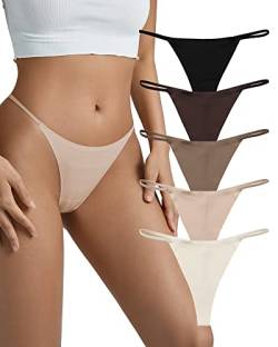 SHARICCA Frauen Nahtlose G-String Tangas Sexy Low Rise Höschen No Show Unterwäsche Mehrpack, (5er-Pack) Grundfarbe, L von SHARICCA