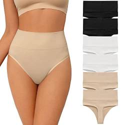 SHARICCA Hohe Taille Tangas für Damen, nahtlos, No Show, Damen-Höschen, Tanga, Unterwäsche, Multipack, (6er-Pack) 2 x Schwarz, 2 x Beige, 2 x Weiß, L von SHARICCA