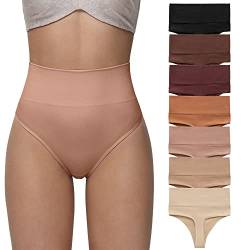 SHARICCA Hohe Taille Tangas für Damen, nahtlos, No Show, Damenhöschen, leichte Bauchkontrolle, Tanga, Unterwäsche, Multipack, Mehrfarbig: 7p01, M von SHARICCA