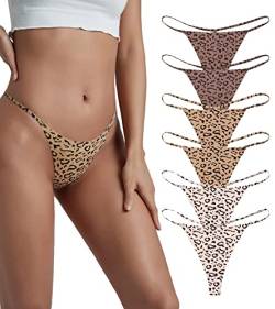 SHARICCA Leopard G String Unsichtbarer Seamless Tanga Damen Sexy Unterwäsche Tief Sitzender Hipster Bikini 6 Pack (Mehrfarbig-01, XL) von SHARICCA