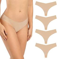 SHARICCA Nahtlose String Tanga Damen Unsichtbarer Tangas Unterwäsche Frauen mit Niedriger Taille 4er Pack (4 Beige, XS) von SHARICCA