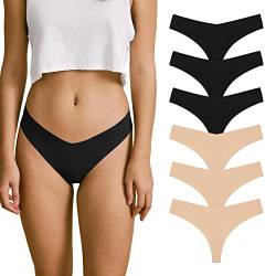 SHARICCA Nahtlose String Tanga Damen Unsichtbarer Tangas Unterwäsche Frauen mit Niedriger Taille 6er Pack (3 Schwarz 3 Beige, M-1) von SHARICCA