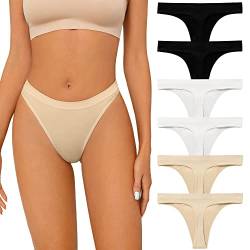 SHARICCA Nahtlose Tangas für Frauen, sexy, atmungsaktiv, No-Show-Tanga, Unterwäsche, Damen, Multipack, (6er-Pack) 2 x Schwarz, 2 x Weiß, 2 x Beige, S von SHARICCA