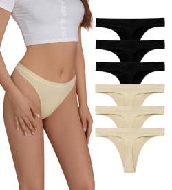 SHARICCA Nahtlose Tangas für Frauen Sexy Atmungsaktiv No Show Tanga Unterwäsche Frauen Mehrpack, (6er-Pack) 3 Schwarz 3 Beige, M von SHARICCA