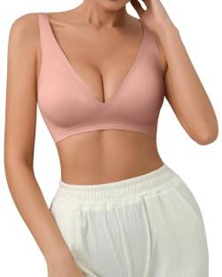 SHARICCA Nahtloser BH Wattierter BH Seamless Damen Ohne Bügel Haltungskorrektur BH Tshirt mit zusätzlicher BH-Verlängerung Sommer(BierPink-1P03-S) von SHARICCA