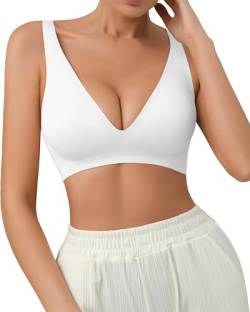 SHARICCA Nahtloser BH Wattierter BH Seamless Damen Ohne Bügel Haltungskorrektur BH Tshirt mit zusätzlicher BH-Verlängerung Sommer(Weiß-1P03-S) von SHARICCA