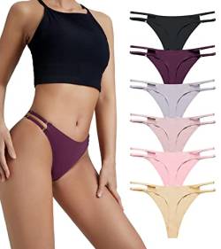 SHARICCA Seamless String Tanga Damen Atmungsaktiv Sexy Slip Nahtlos Hipster Bikini Damen Comfortable Unterhosen 6 Pack (Mehrfarbig-01, M-1) von SHARICCA