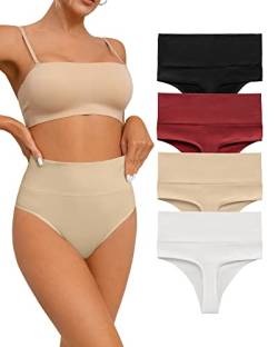 SHARICCA String Tanga Damen Hohe Taille Bauchweg Tanga Damen Stretch Unterwäsche Mehrpack (4P01-Mehrfarbig, S) von SHARICCA