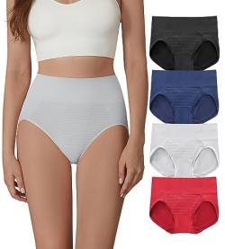 SHARICCA Unterhosen Damen Baumwolle Atmungsaktiv Unterwäsche Hohe Taille Slips 4er Pack (Mehrfarbig-01, M) von SHARICCA