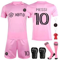 Fußballtrikot für Kinder,Trikot Heim-Auswärtstrikot mit Knieschützer und Schlüsselanhänger,Fußball Shorts Socken für Kinder 40-50kg,150-160cm (DE/NL/SE/PL, Numerisch, 140, 152, Regular, Rosa) von SHAWINKLE