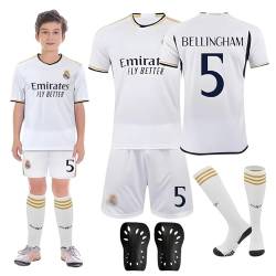 Fußballtrikot für Kinder,Trikot Heim-Auswärtstrikot mit Knieschützer und Schlüsselanhänger,Fußball Shorts Socken für Kinder 40-50kg,150-160cm (DE/NL/SE/PL, Numerisch, 150, 160, Regular, Weiß) von SHAWINKLE