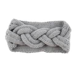 Stirnband Damen Winter Dickes Strick-Stirnband for Damen und Mädchen, Kreuz-Gehörschutz, Kopfbedeckung, Häkel-Stirnband, flach, modisch, warm, Winter-Haar-Accessoires (Color : A-grey) von SHBHWS