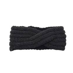 Stirnband Damen Winter Herbst Winter Einfarbig Kreuz Gestrickte Stirnband Frauen Bandana Weiche Warme Wärmer Outdoor Headwrap Dame Haar Zubehör (Color : Black) von SHBHWS