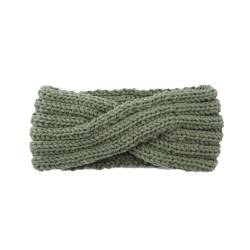 Stirnband Damen Winter Herbst Winter Einfarbig Kreuz Gestrickte Stirnband Frauen Bandana Weiche Warme Wärmer Outdoor Headwrap Dame Haar Zubehör (Color : Green) von SHBHWS