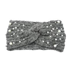 Stirnband Damen Winter Winter Warme Stirnband Frauen Gestrickte Stirnbänder Mit Perle Kopfbedeckung Einfarbig Haarband Haar Zubehör (Color : Dark Grey) von SHBHWS