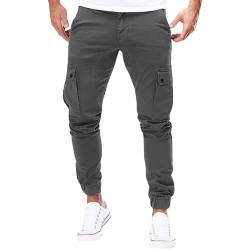 Cargohose Männer Einfarbige Baumwolle Cargo Hose Mit Taschen Sport Chino Hosen Mit Kordelzug Trainingshose Herren Baumwolle Hose Mit Kordelzug Stoffhose Herren Sommer Leicht (2-Dark Gray,XXL) von SHE.White