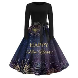 Christmas Dress Women Damen Langarm Frauen Vintage 2024 Silvester Drucken Rockabilly Swing A-Linie Maxikleider Elegant Abendkleider Retro Kleider Damen Brautjungfernkleider(3-Purple,S) von SHE.White