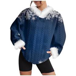 Festlicher Pullover Damen Pullover Damen Weihnachten Pullover Damen Sexy Gym Tops Damen Hoodie Mit Kapuze Weißer Pullover Damen Christmas Sweater Damen Halloween Pullover(3-Dark Blue, M) von SHE.White