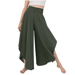 Haremshose Damen GroßE GrößEn Jogginghose Damen Baggy Damen Casual Einfarbig Hoher Taille Weitem Bein Split Long/Kurz Hose Mit Elastisch Bund Hosen FüR Frauen, LäSsige Sommer-Baumwoll-Leinen-Hosen von SHE.White