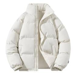 Herren Winterjacke Unisex Einfarbige Warme Gefüttert Jacke Mit Stehkragen Verdickte Padded Jacket Mit Reißverschluss Outdoor Langarm Mantel Herren Übergangsjacke Herbst(2-White,Xxl) von SHE.White