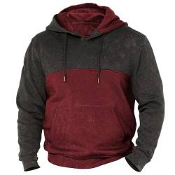 Herrenpullover Langarm Männer Vintage Distressed Henley Knopfleiste Langarm Sweatshirt Mit Kapuze Outdoor Kapuzenpullover Pullover Herren Hoodie Pullover Herren Baumwolle Pulloverset(3-Wine,L) von SHE.White