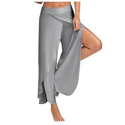 Hose Damen Weites Bein Sporthose Damen Damen Jogginghose Gefüttert Leinenhosen Damen Leicht Sportleggins Damen Lang Mit Tasche Leggins Leoprint Damen Lackhose Damen Jeanshose Damen Stretch(Grau,L) von SHE.White