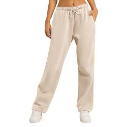 Jogginghose Damen Lang Frauen Lockere High Waist Jogging Hose Mit Taschen Bequeme Elastischer Bund Lang Hosen Freizeithosen Weite Hose Damen Stoffhose Damen High Waist Hose Damen Elegant (2-Khaki,M) von SHE.White