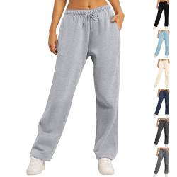 Jogginghose Damen Schwarz Frauen Lockere High Waist Jogging Hose Mit Taschen Bequeme Elastischer Bund Lang Hosen Sporthose Damen Lang Eng Baggy Freizeithose Damen Loungewear Damen (1-Light Gray,XL) von SHE.White