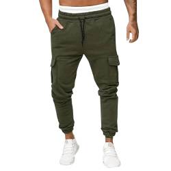 Jogginghose Männer Einfarbige Baumwolle Cargo Hose Mit Taschen Sport Chino Hosen Mit Kordelzug Yoga-Hosen Für Herren Breite Hose Pants Men Baumwoll Cargohose Herren Sommer (3-Army Green,XXL) von SHE.White