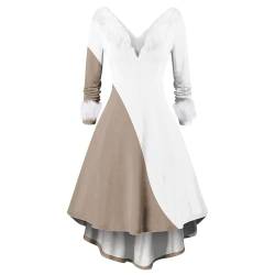 Kleid 20er Jahre Damen Faltenrock Partykleid Damen Elegant Für Hochzeit Abend Kleider Lange Kleider Damen Sommer 2017 Figurumspielende Kleider Kleid Hochzeitsgast Cosplay Kleider(1-Khaki, XXL) von SHE.White