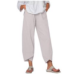 Leinenhosen Damen 7/8 Hosen Sommer Leinen Einfarbig/Drucken Weite Pumphose Schnitt Lose Caprihose Haremshosen Bequem Strandhosen Casual Weitem Bein Leinenhose Baumwollhose Schlupfhosen Sommerhose von SHE.White