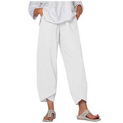 Leinenhosen Damen 7/8 Hosen Sommer Leinen Einfarbig/Drucken Weite Pumphose Schnitt Lose Caprihose Haremshosen Bequem Strandhosen Casual Weitem Bein Leinenhose Baumwollhose Schlupfhosen Sommerhose von SHE.White